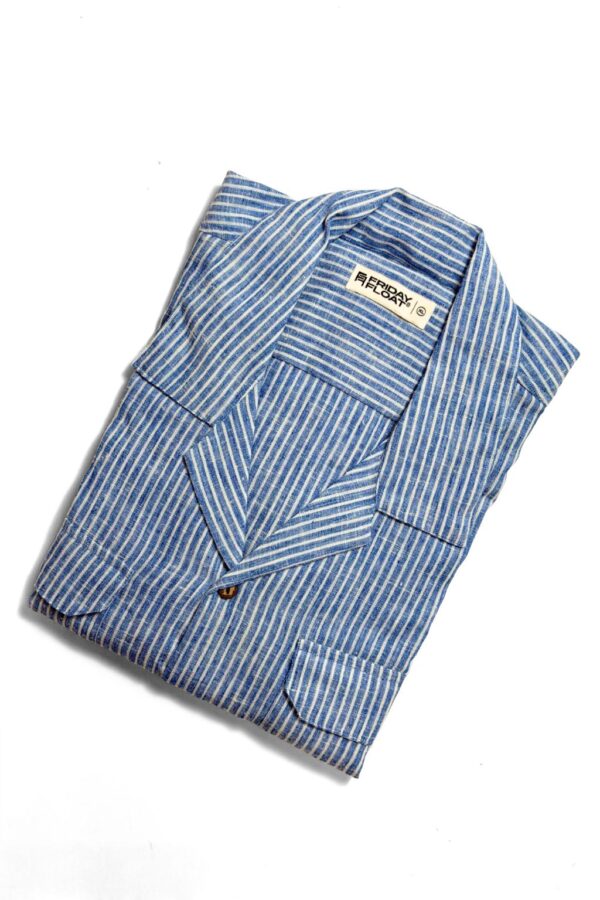 Stripe Blue & White Cuban Collar Shirt