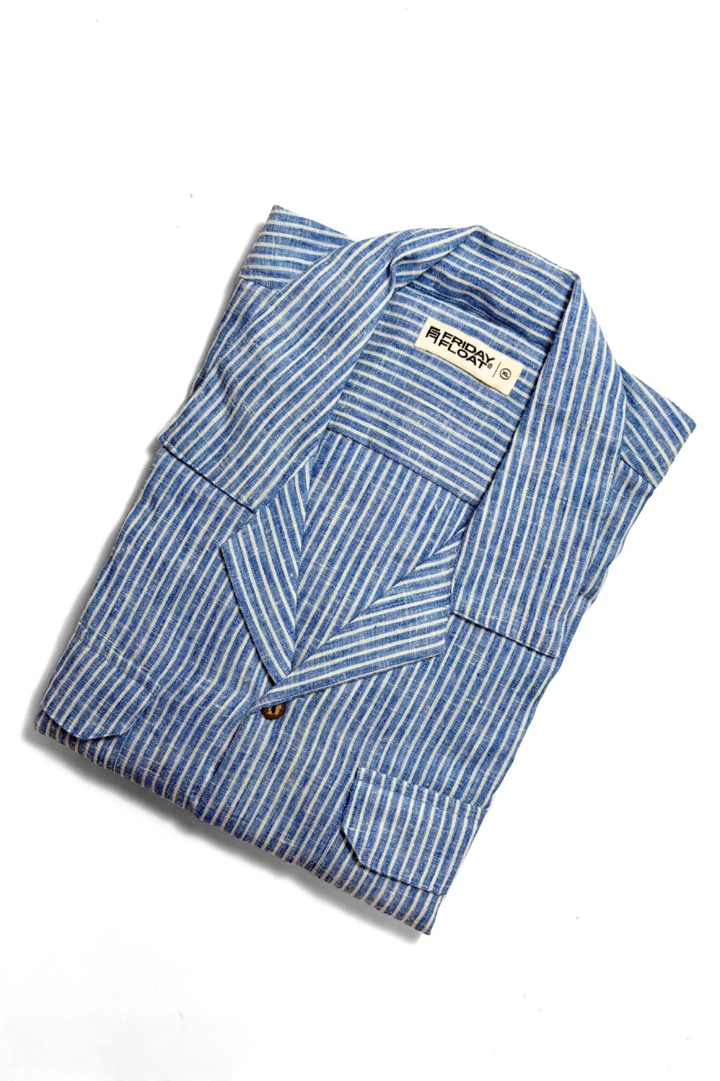 Stripe Blue & White Cuban Collar Shirt - Image 3
