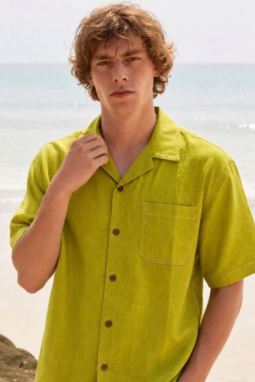 Mint Green Camp Collar Shirt for Men