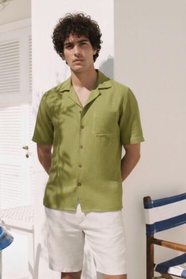 Mint Green Camp Collar Shirt for Men
