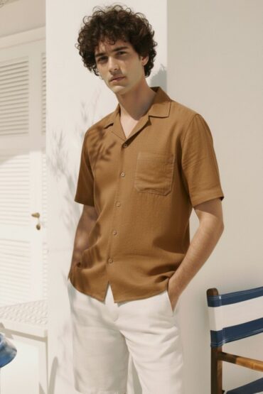 Half Sleeve Brown Relaxed Fit Cuban Collar Shirt