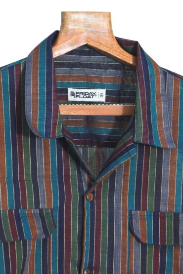 Textured Foil Stripe Khadi Cuban Collar Shirt