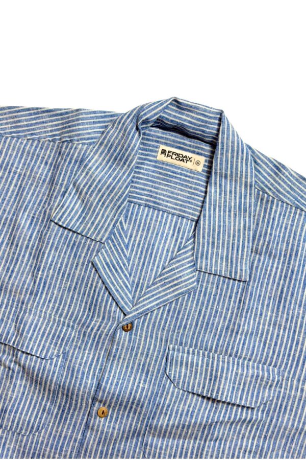 Stripe Blue & White Cuban Collar Shirt