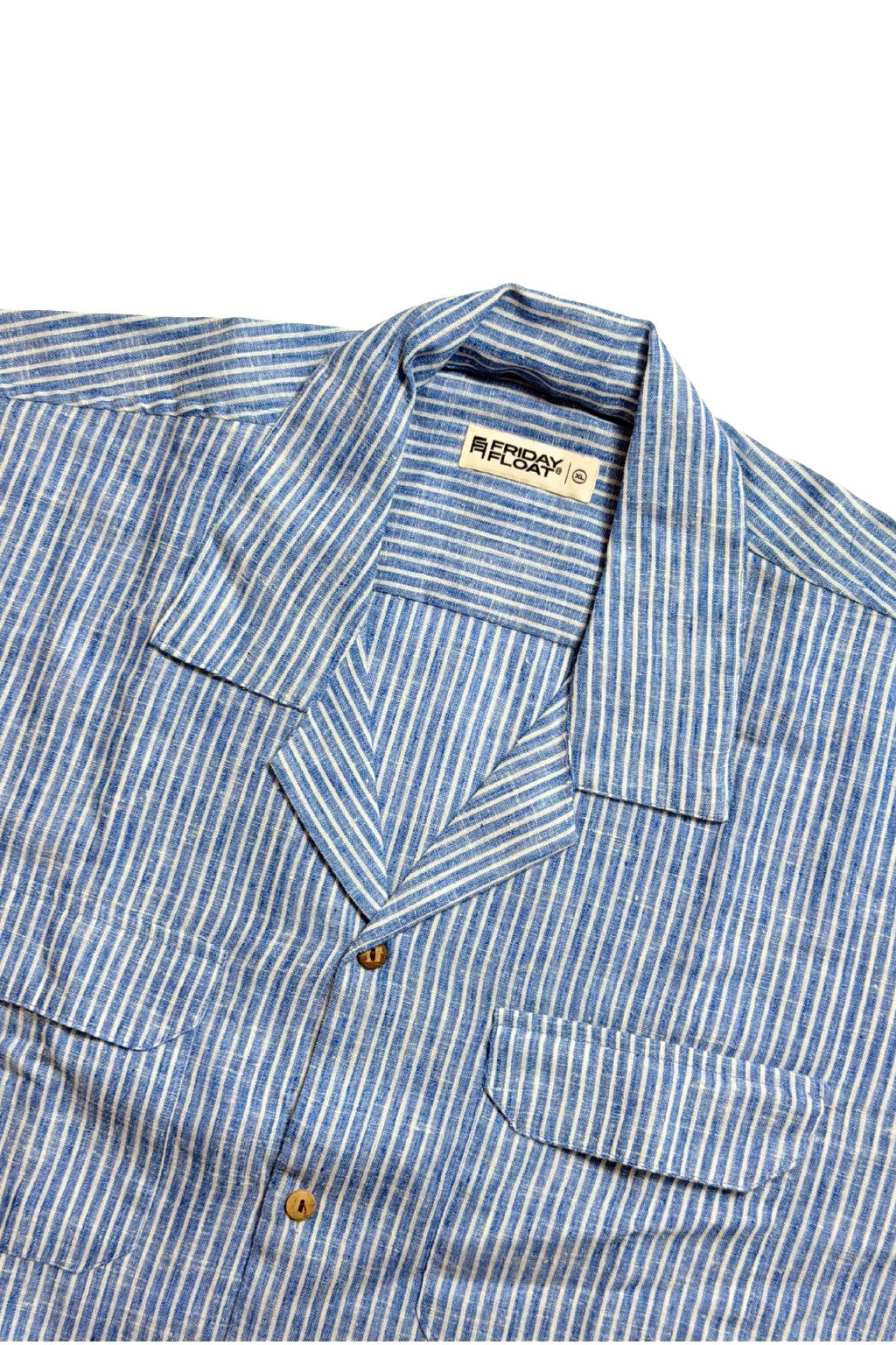 Stripe Blue & White Cuban Collar Shirt - Image 4