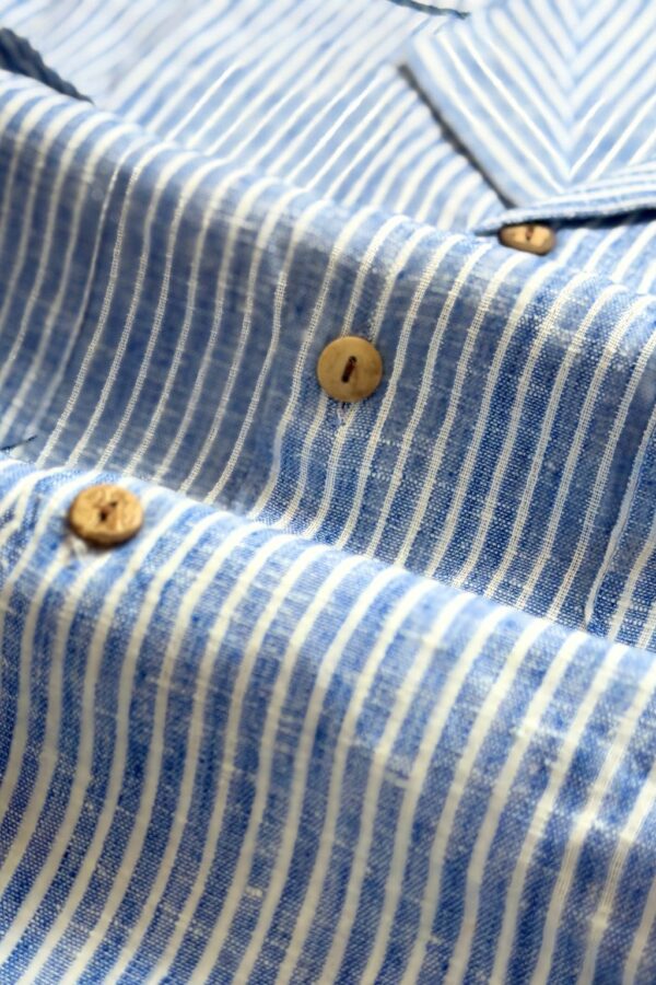 Stripe Blue & White Cuban Collar Shirt