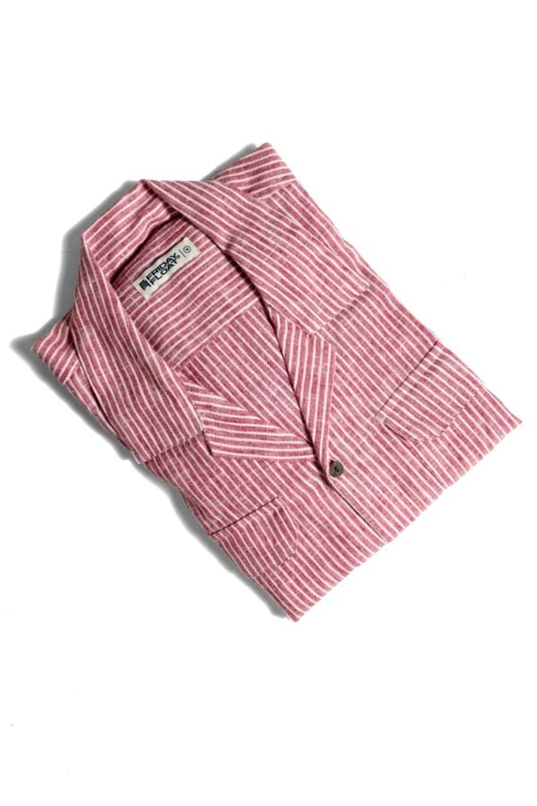 Full Sleeve Stripe Red Khadi Shirt Men