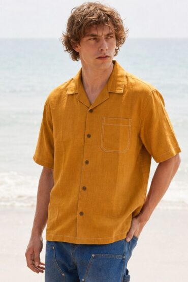 Half Sleeve Brown Relaxed Fit Cuban Collar Shirt