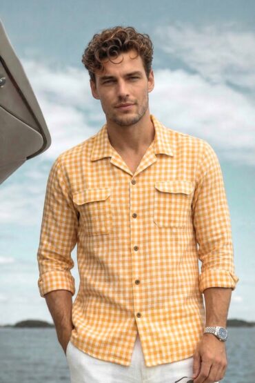 Yellow Checkered Khadi Camp Collar Shirt