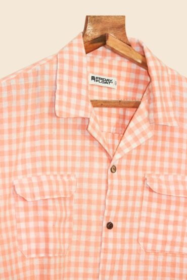 Peach Gingham Checkered Khadi Full Sleeve Shirt