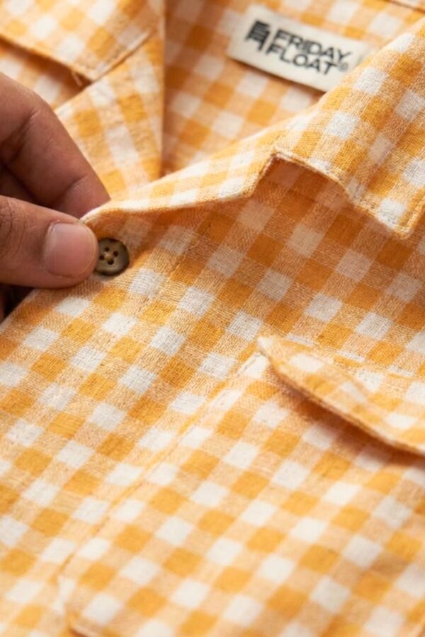 Yellow Checkered Khadi Camp Collar Shirt
