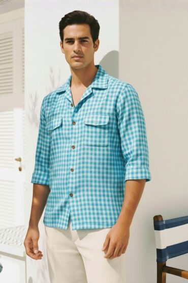 Blue Gingham Checkered Khadi Casual Cuban Shirt
