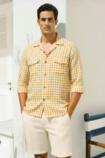 Yellow Checkered Khadi Camp Collar Shirt