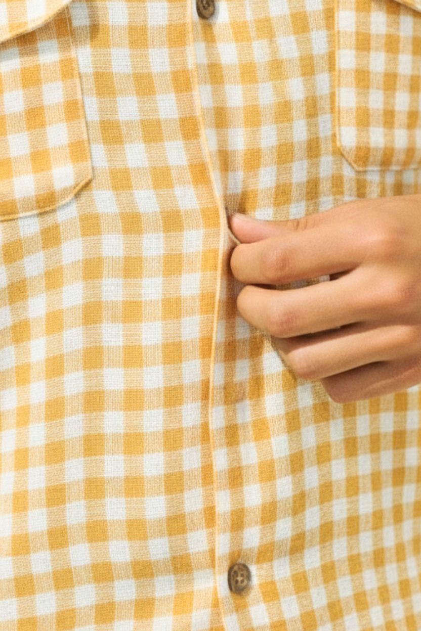 Yellow Checkered Khadi Camp Collar Shirt - Image 2