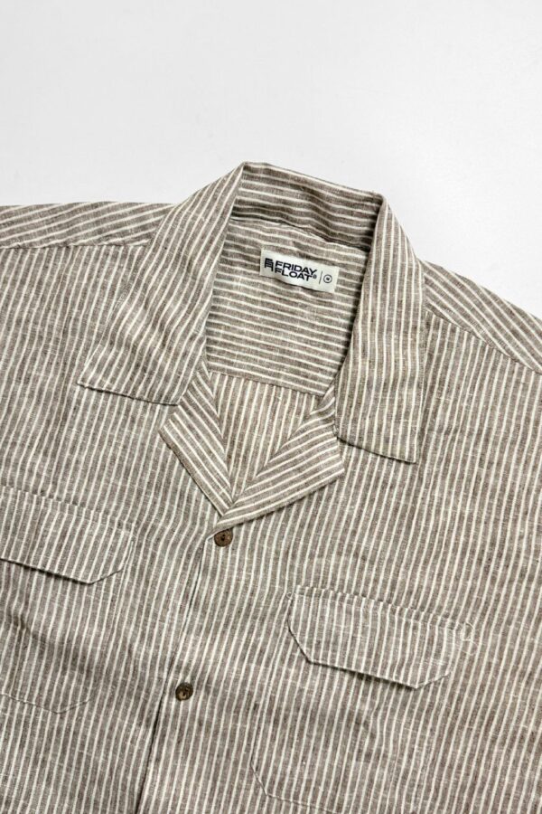 Stripe Grey & White Cuban Collar Shirt