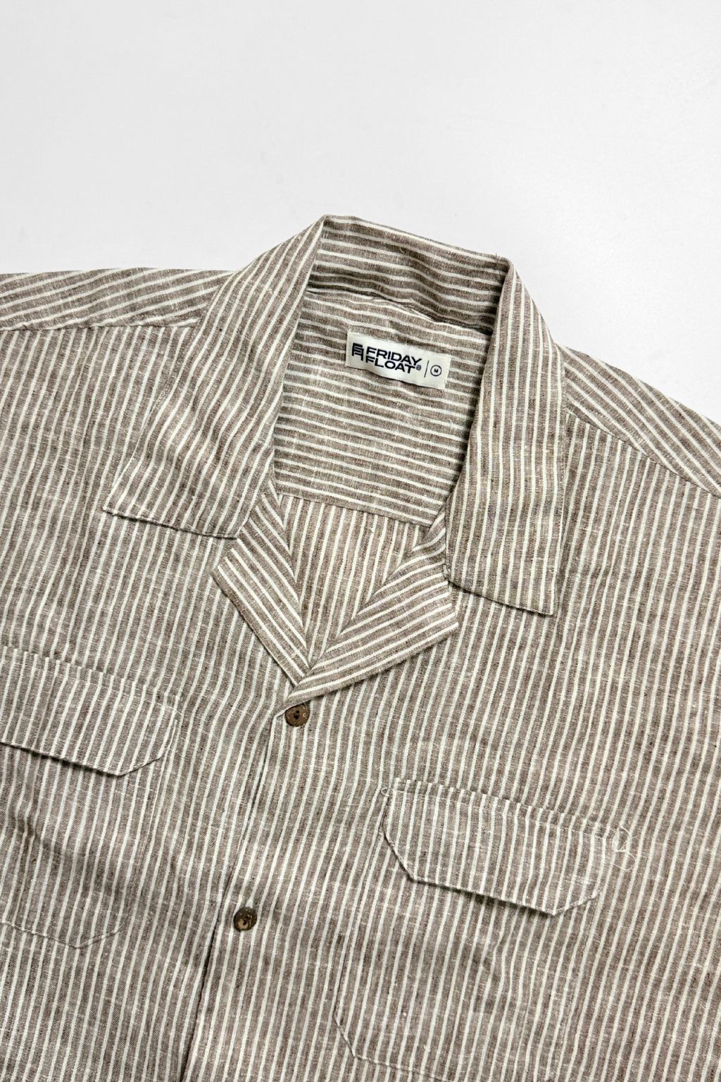 Stripe Grey & White Cuban Collar Shirt - Image 3
