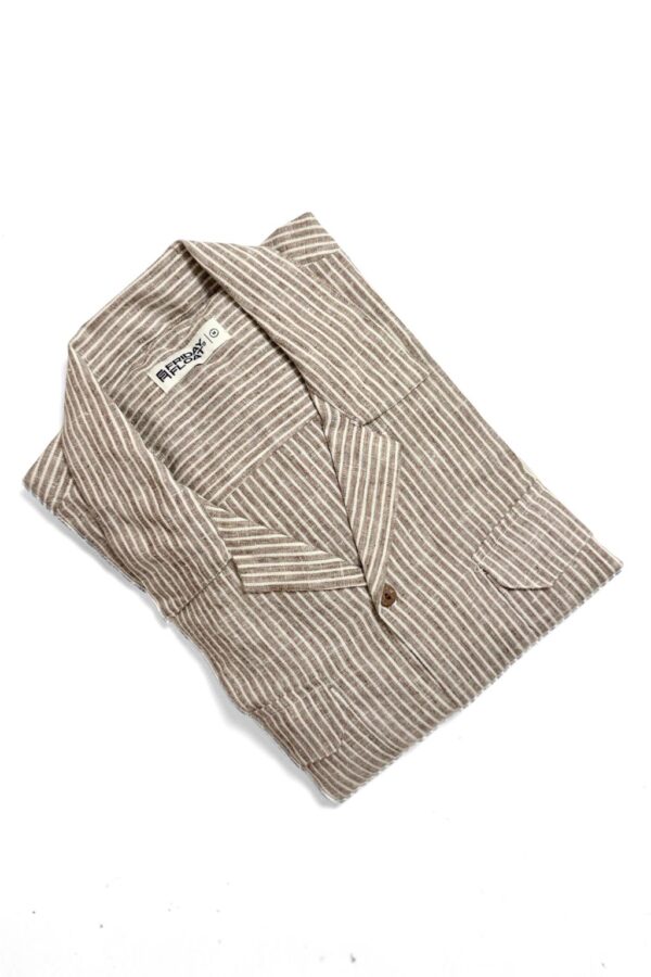 Stripe Grey & White Cuban Collar Shirt