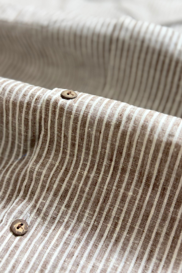 Stripe Grey & White Cuban Collar Shirt