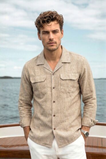 Stripe Grey & White Cuban Collar Shirt