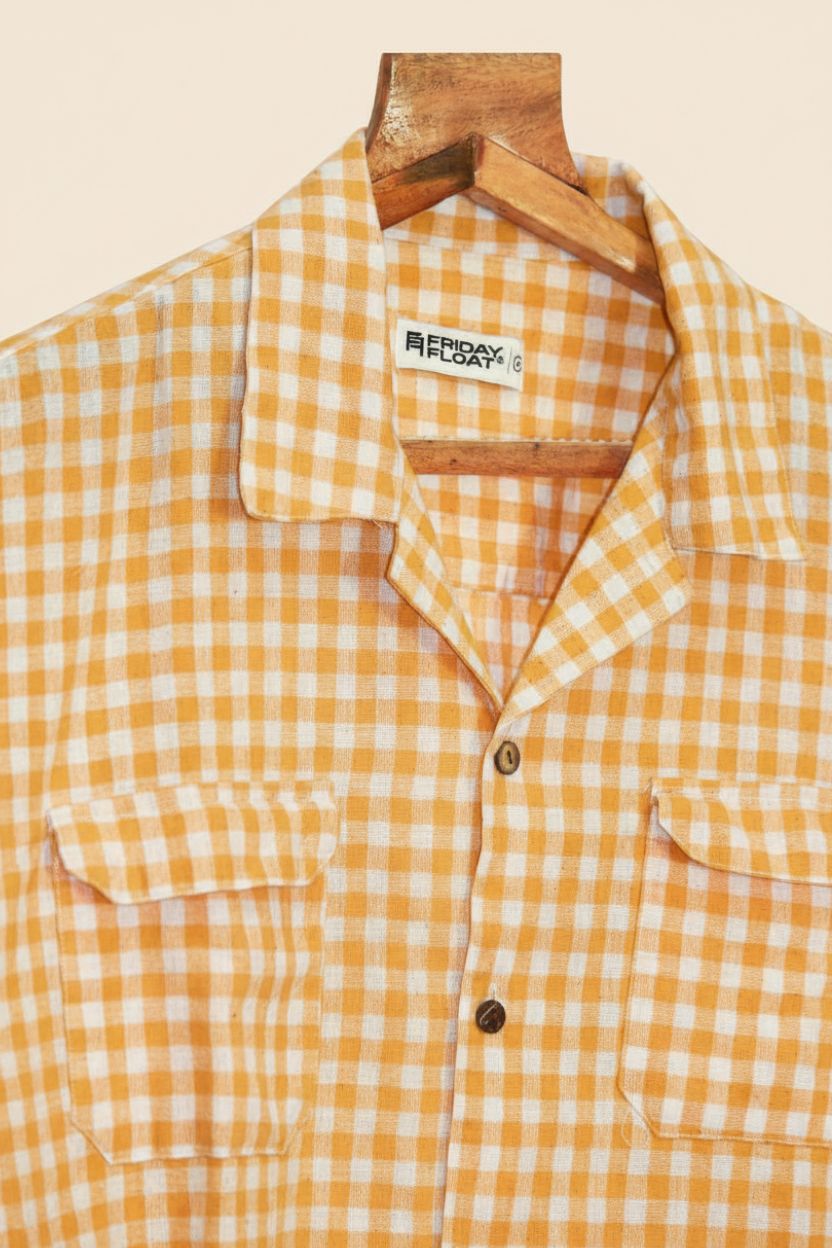 Yellow Checkered Khadi Camp Collar Shirt - Image 3