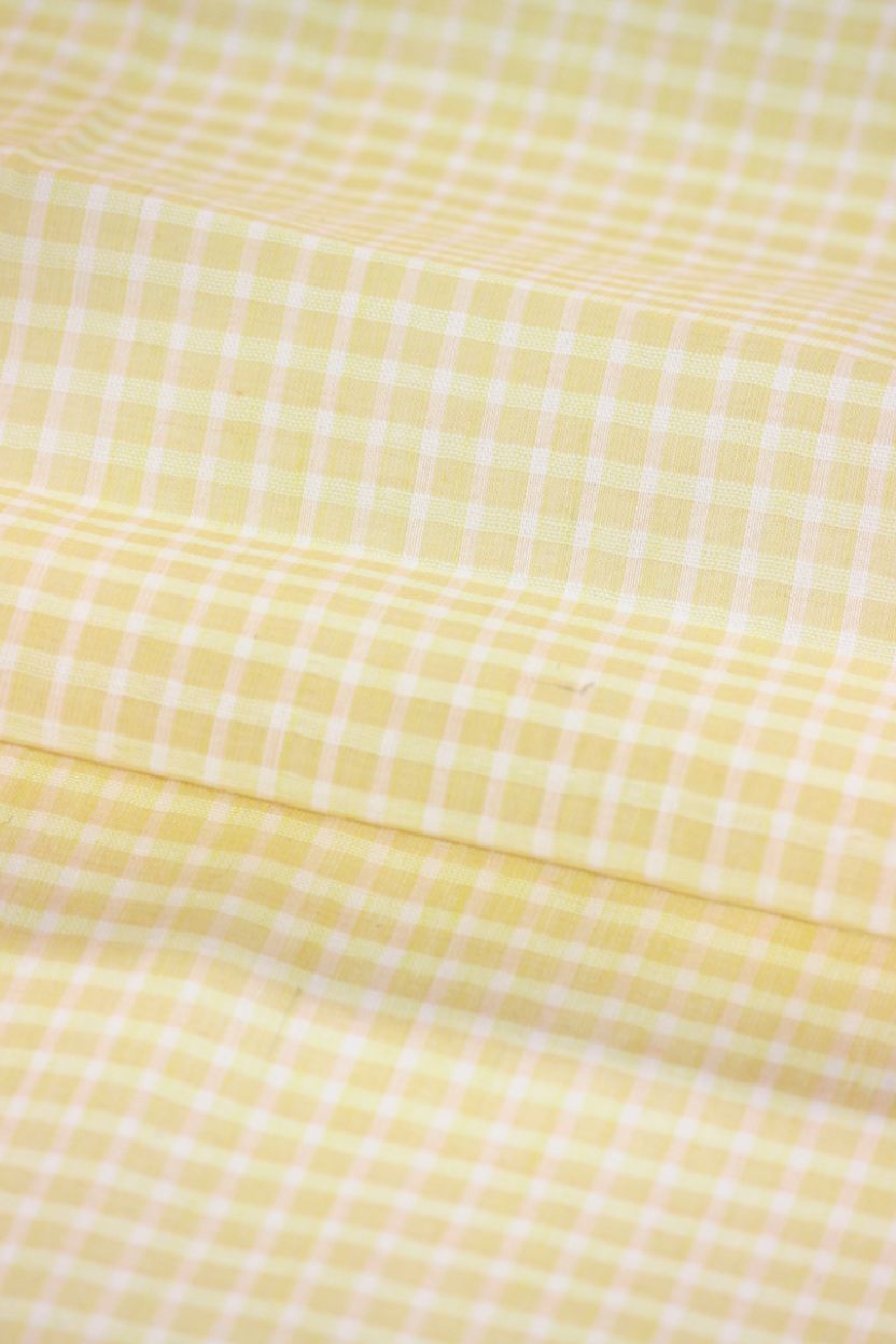 Yellow Mini Gingham Cuban Collar Cotton Shirt for Men - Image 5