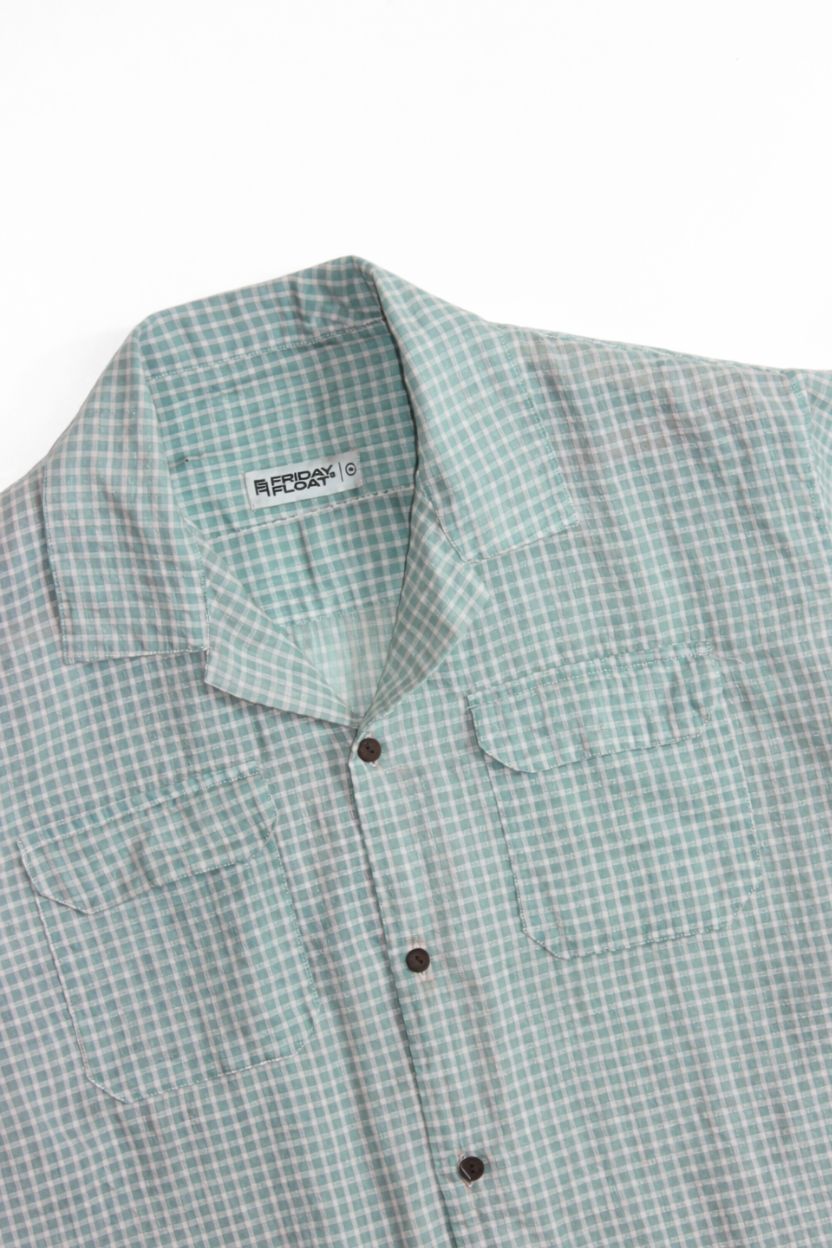 Sage Green Micro Check Cuban Collar Shirt - Image 4