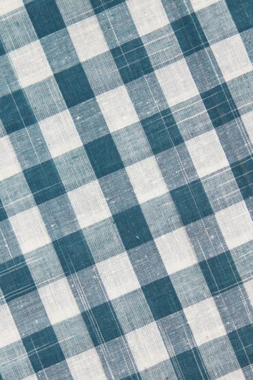 Teal Blue Large Check Cuban Collar Shirt