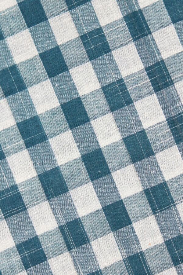 Teal Blue Large Check Cuban Collar Shirt