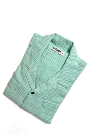 Mint Green Micro Check Cuban Collar Shirt