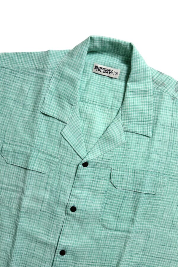 Mint Green Micro Check Cuban Collar Shirt