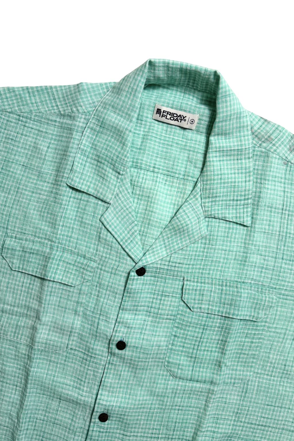 Mint Green Micro Check Cuban Collar Shirt - Image 3