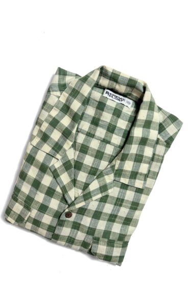 Green Large Check Cuban Collar Cotton Casual Shirt for Men