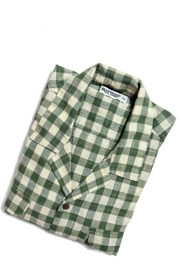 Green Large Check Cuban Collar Cotton Casual Shirt for Men