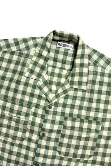 Green Large Check Cuban Collar Cotton Casual Shirt for Men