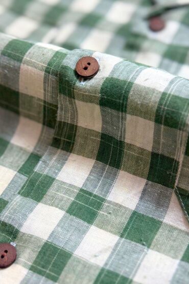 Green Large Check Cuban Collar Cotton Casual Shirt for Men