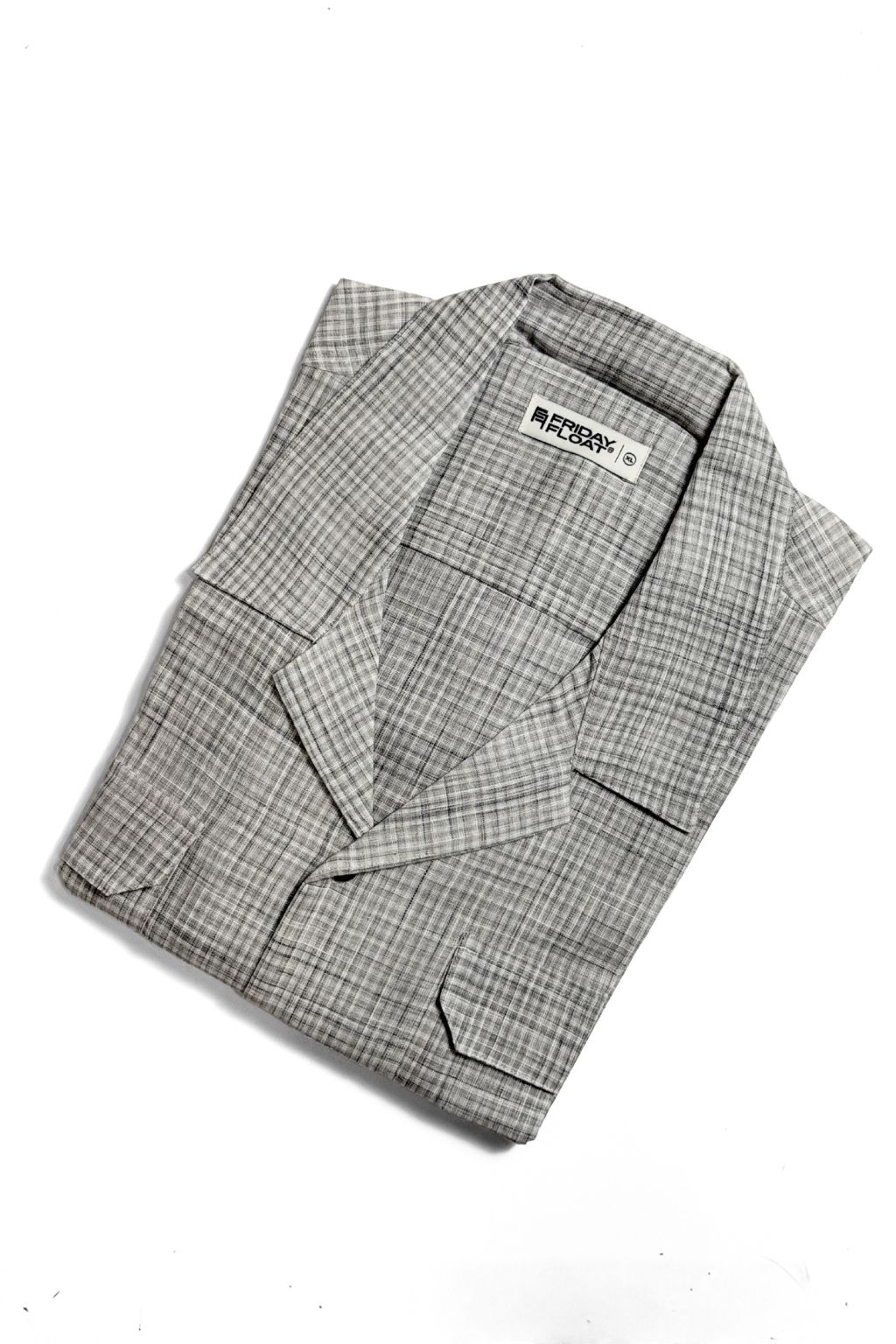 Light Grey Mini Check Cuban Collar Cotton Shirt for Men - Image 2