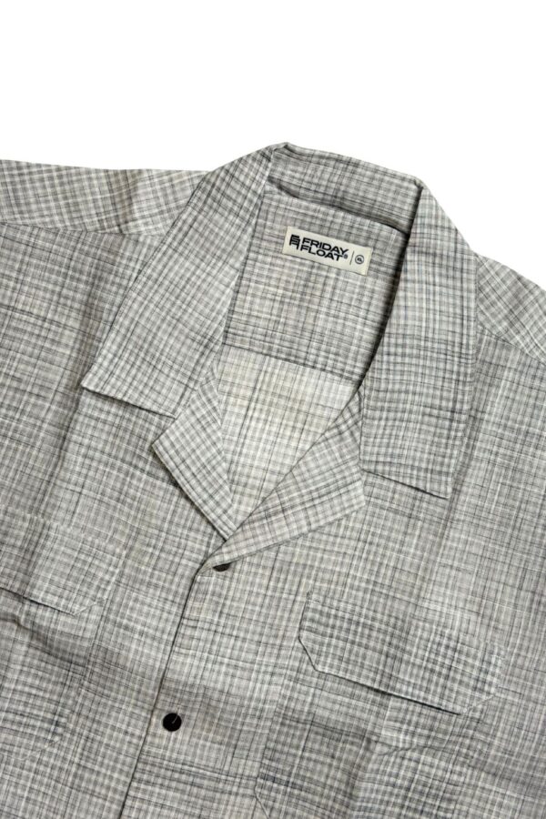 Light Grey Mini Check Cuban Collar Cotton Shirt for Men
