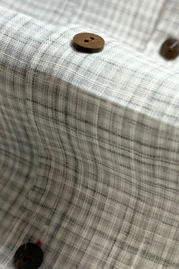 Light Grey Mini Check Cuban Collar Cotton Shirt for Men