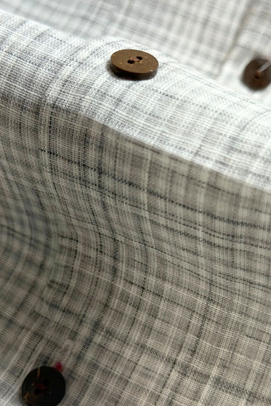Light Grey Mini Check Cuban Collar Cotton Shirt for Men - Image 4