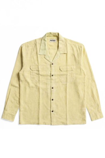 Yellow Mini Gingham Cuban Collar Cotton Shirt for Men