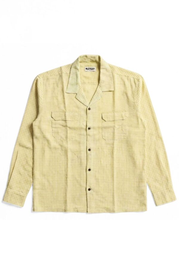 Yellow Mini Gingham Cuban Collar Cotton Shirt for Men