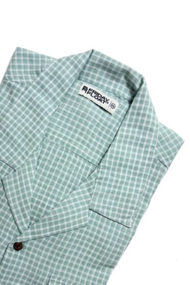 Sage Green Micro Check Cuban Collar Shirt