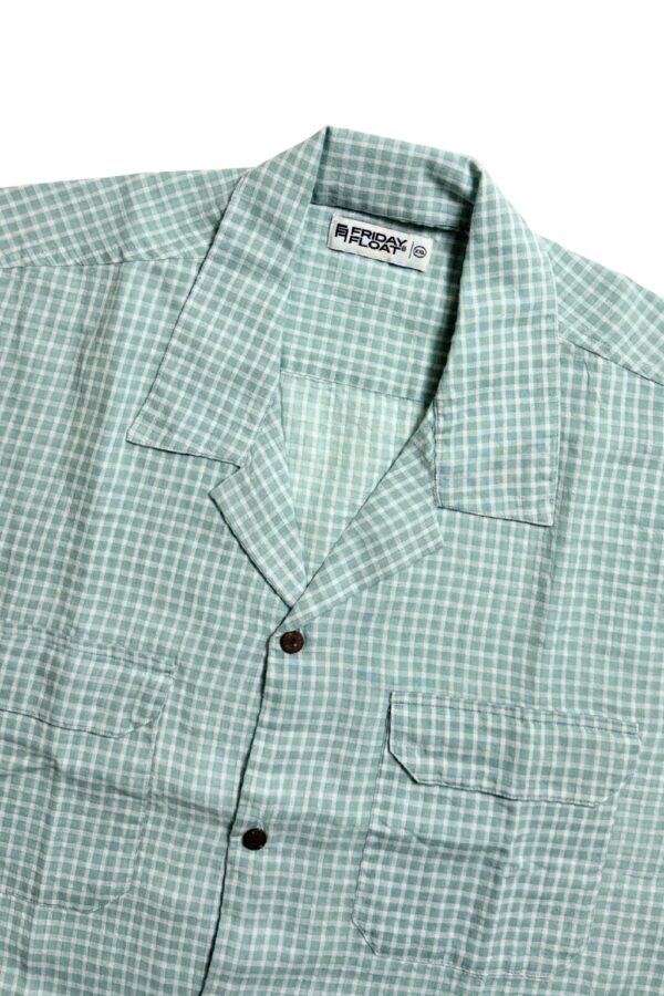 Sage Green Micro Check Cuban Collar Shirt