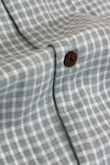 Sage Green Micro Check Cuban Collar Shirt