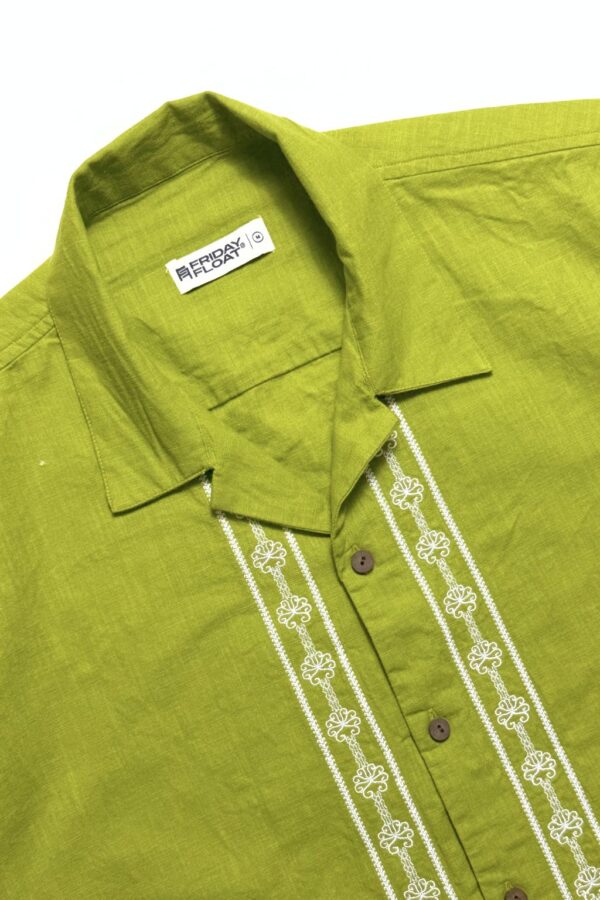Embroidered Mint Green Cuban Shirt for Men