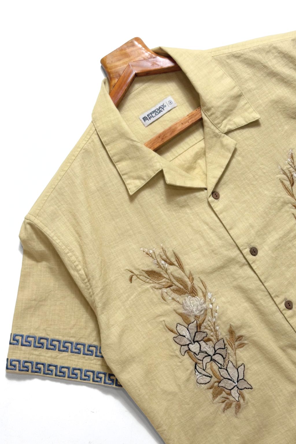 Beige Floral Embroidered Shirt for Men - Image 4