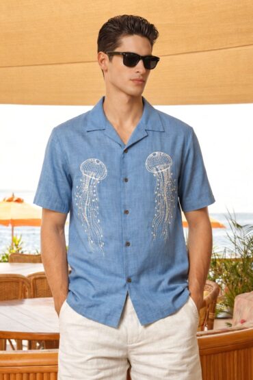 Jellyfish Embroidered Shirt for Men