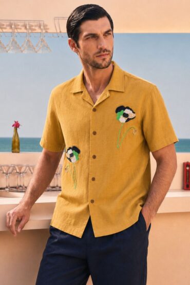 Modern Embroidery Work Brown Cuban Men's Shirt