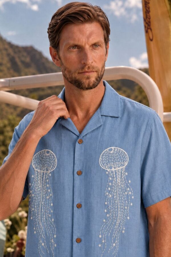 Jellyfish Embroidered Shirt for Men