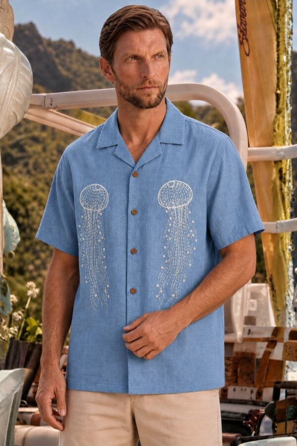 Jellyfish Embroidered Shirt for Men