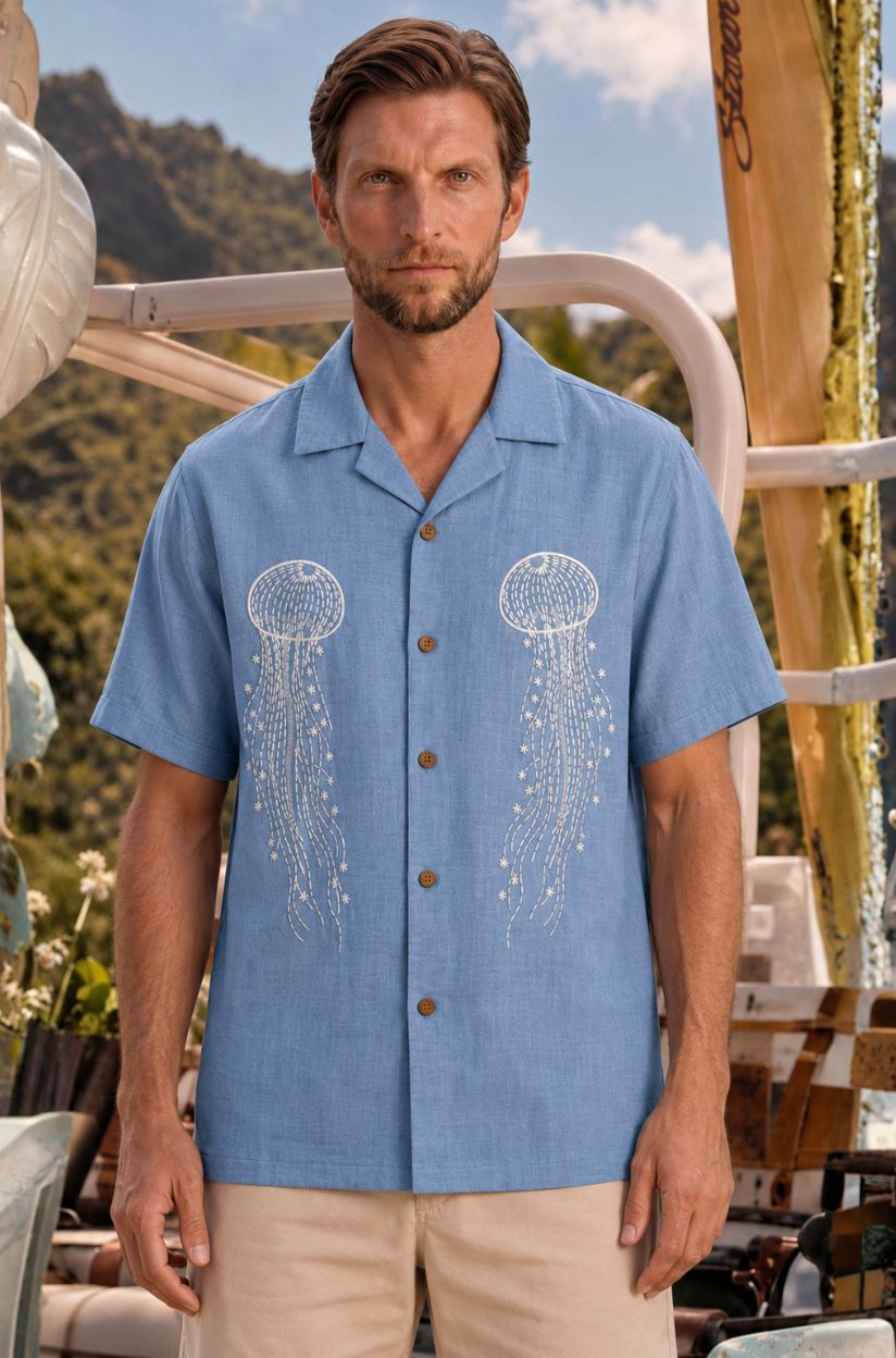 Jellyfish Embroidered Shirt for Men - Image 2